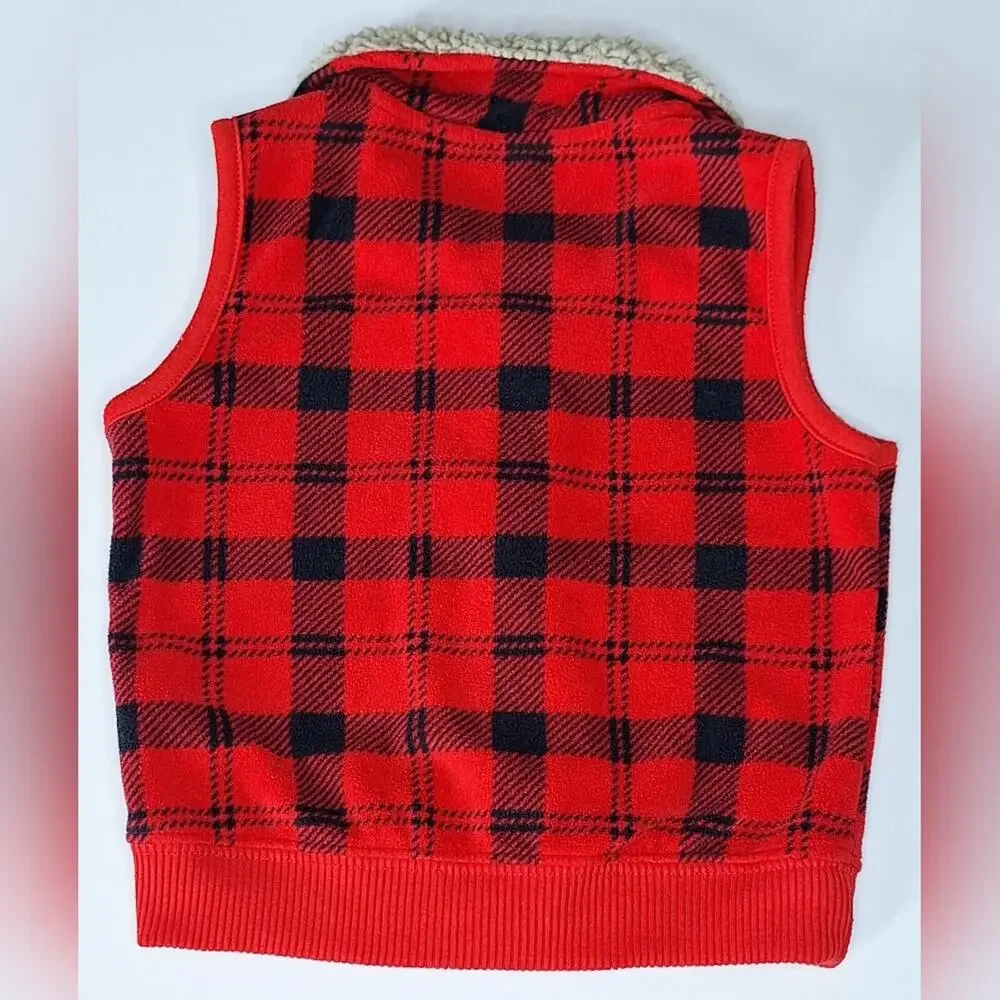 Carter's Red and Black Plaid Zip Up Vest with Faux Fur Collar EUC - 18M